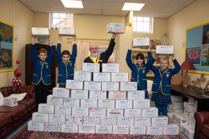 Vice President Mike Prince with pupils from St Margaret's 